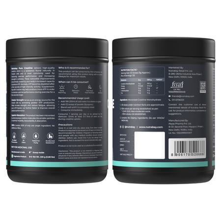 Nutrabay Pure Micronised Creatine Monohydrate Powder | Trustified Certified | 3g/Serving - 400g