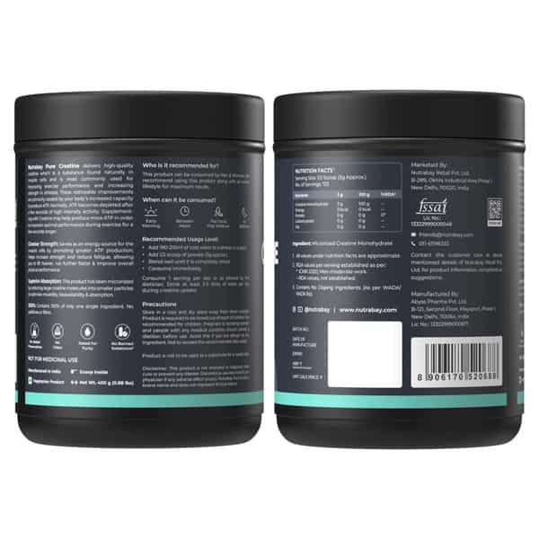 Nutrabay Pure Micronised Creatine Monohydrate Powder | Trustified Certified | 3G/Serving - 400G