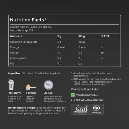 Nutrabay Pure Micronised Creatine Monohydrate Powder | Trustified Certified | 3g/Serving - 400g