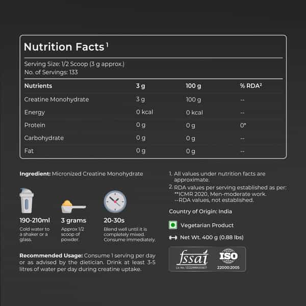 Nutrabay Pure Micronised Creatine Monohydrate Powder | Trustified Certified | 3G/Serving - 400G