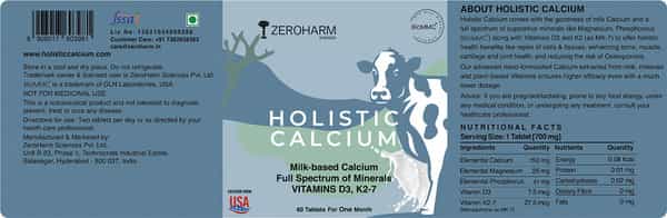 Zeroharm Holistic Calcium Tab Vitamin D3 K2-7-For Joint Support & Bone Strength