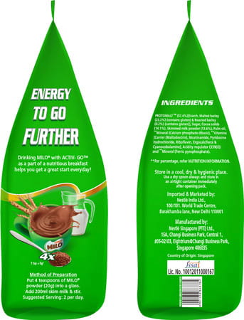 Nestle Milo Activ-Go Powder Health Drink - Chocolate Flavour Pouch - 250gm