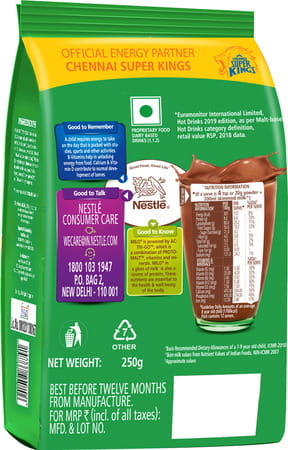 Nestle Milo Activ-Go Powder Health Drink - Chocolate Flavour Pouch - 250gm