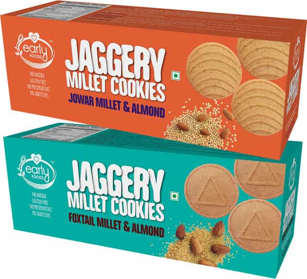 Early Foods Assorted Pack Of 2 - Jowar & Foxtail Almond Jaggery Cookies X 2 150G Each