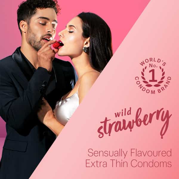 Durex Extra Thin Wild Strawberry Flavoured Condoms For Men -10S