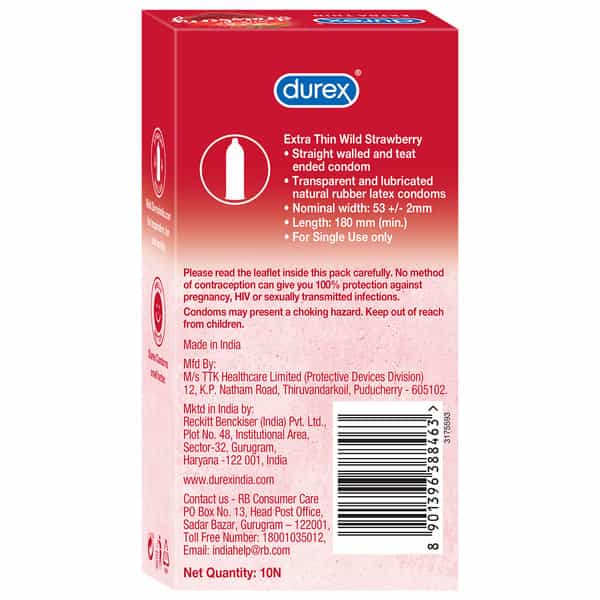 Durex Extra Thin Wild Strawberry Flavoured Condoms For Men -10S