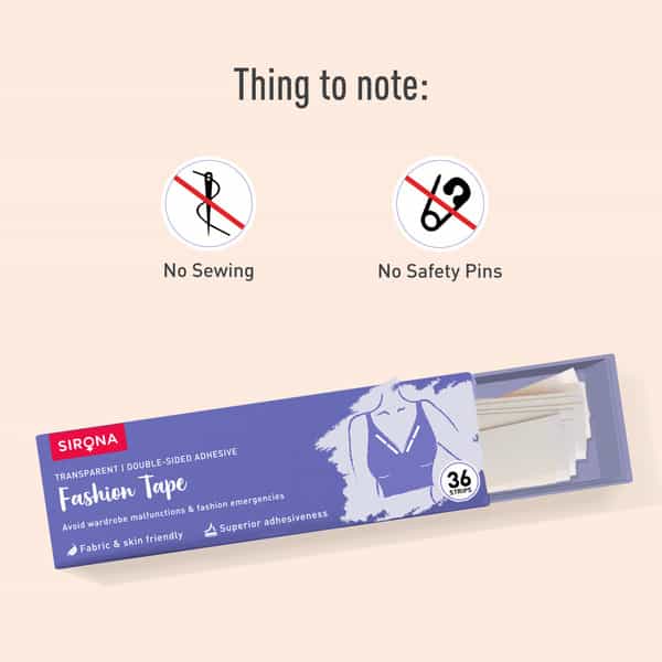 Sirona Women Fashion Tape Double Stick Strips - 36 Strips| Waterproof & Sweat Proof| Bra Tape Strips