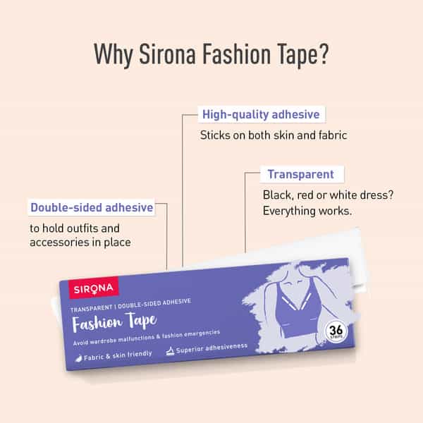 Sirona Women Fashion Tape Double Stick Strips - 36 Strips| Waterproof & Sweat Proof| Bra Tape Strips