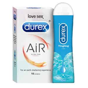 Durex Air Condoms 10 Count With Durex Lube Tingling Lubricant Gel For Men & Women - 50ml