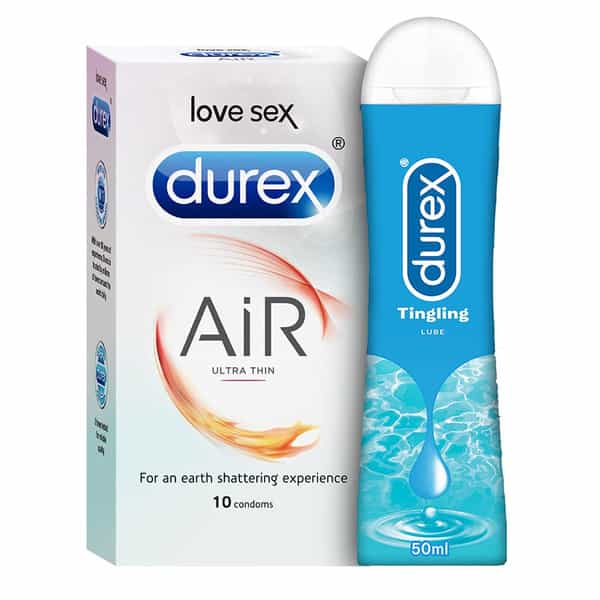 Durex Air Condoms 10 Count With Durex Lube Tingling Lubricant Gel For Men & Women - 50Ml