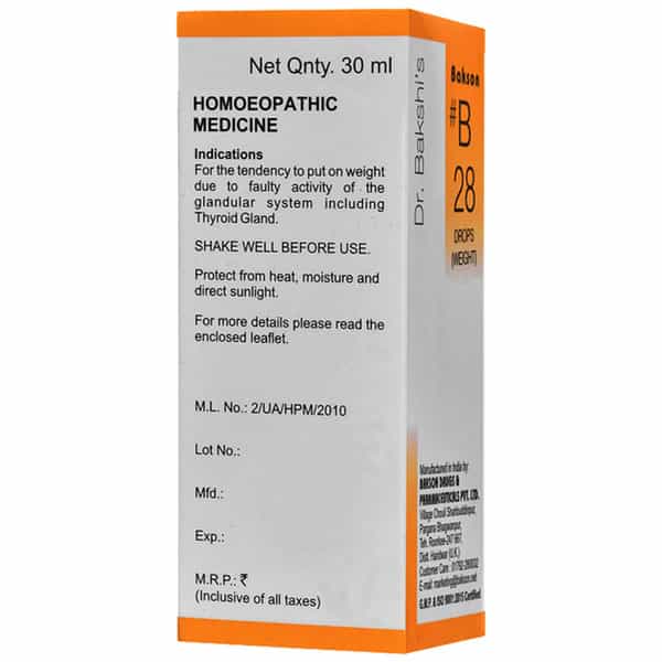 Dr Bakshi's Bakson Homoeopathy B28 Weight Drops 30 Ml