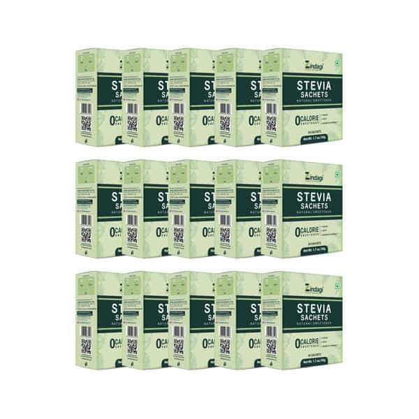 Zindagi Stevia Powder Sachets| Zero Calorie Sweetener|100% Natural Stevia|50 Sachets |Pack Of 15