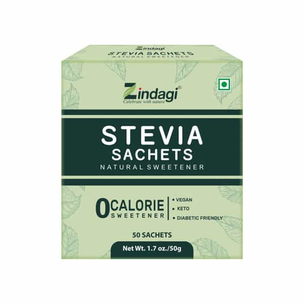 Zindagi Stevia Powder Sachets| Zero Calorie Sweetener|100% Natural Stevia|50 Sachets |Pack Of 15