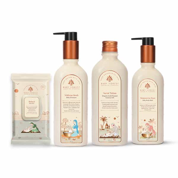 Baby Forest Holistic Baby Care Kit Baby Body Wash, Baby Shampoo, Cold Pressed Coconut Oil&Baby Wipes