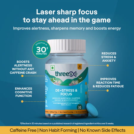 Three60 De-Stress & Focus: Unwind And Boost Concentration In Just 30 Minutes(Tablets)