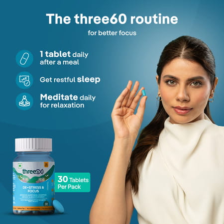 Three60 De-Stress & Focus: Unwind And Boost Concentration In Just 30 Minutes(Tablets)