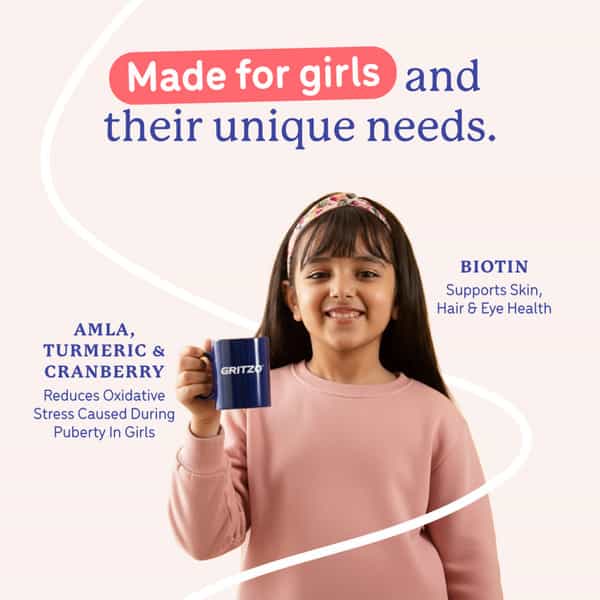 Gritzo Supermilk Growth+ | 7-9Y Girls | 10G Protein | Strawberry Swirl | 400Gm