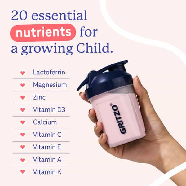 Gritzo Supermilk Growth+ | 7-9Y Girls | 10G Protein | Strawberry Swirl | 400Gm