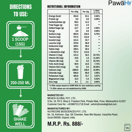 Pawahy Isotonic Energy Drink Endurance Workout Electrolyte Drink With 2:1:1 Bcaa- 1kg (Green Mango)