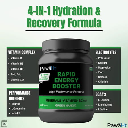 Pawahy Isotonic Energy Drink Endurance Workout Electrolyte Drink With 2:1:1 Bcaa- 1kg (Green Mango)