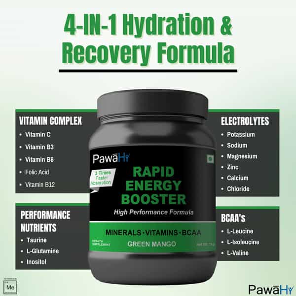 Pawahy Isotonic Energy Drink Endurance Workout Electrolyte Drink With 2:1:1 Bcaa- 1Kg (Green Mango)