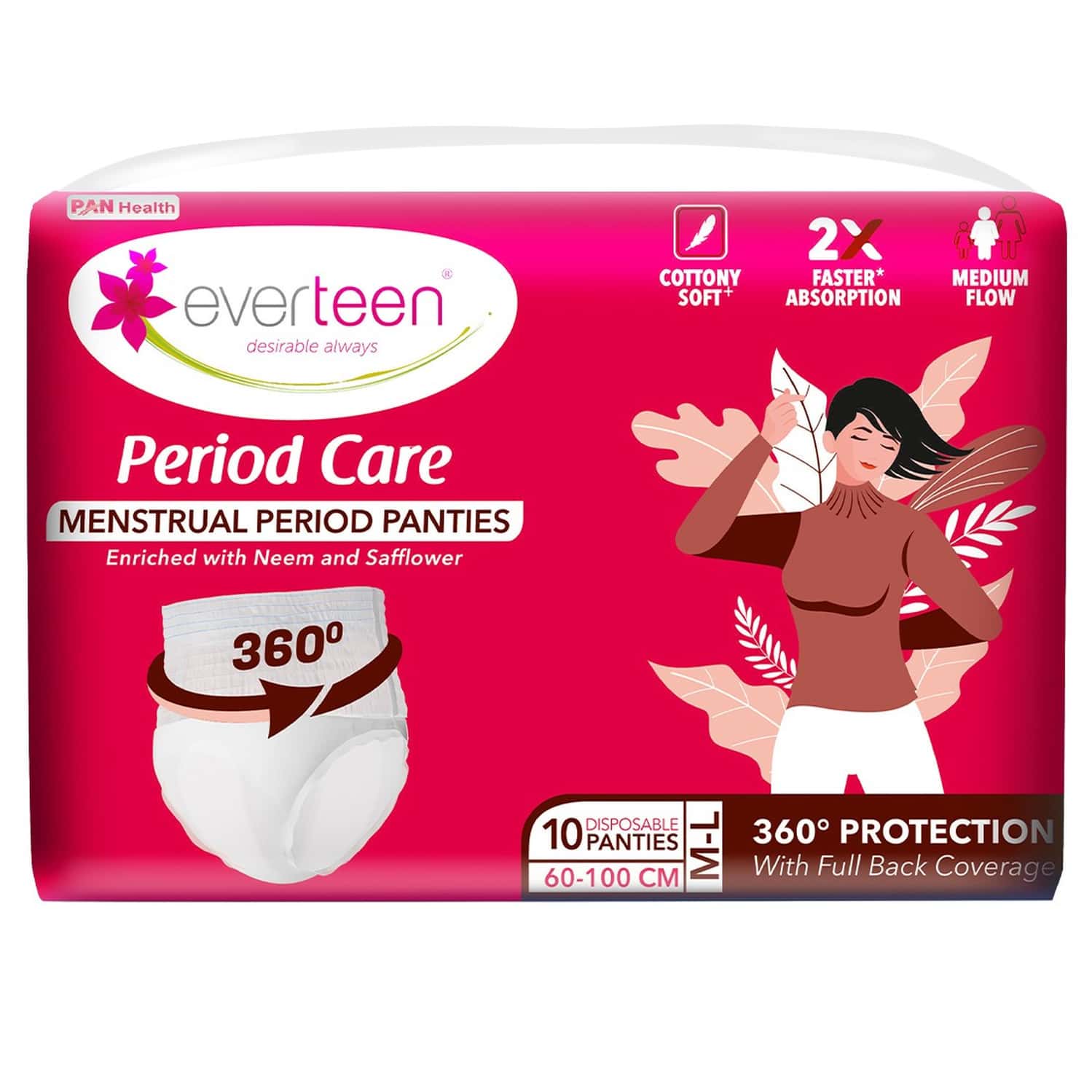 Everteen Disposable Overnight Period Panties For Heavy Flow | M-l Panty | 10 Pcs