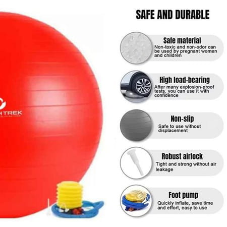 Healthtrek Anti Burst Yoga Ball With Foot Pump (Pack Of 1 | 55 Cm | Red)