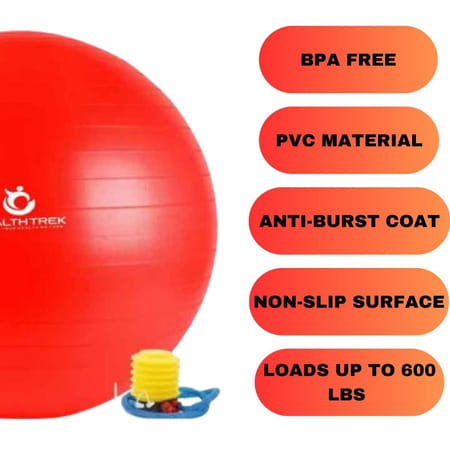 Healthtrek Anti Burst Yoga Ball With Foot Pump (Pack Of 1 | 55 Cm | Red)