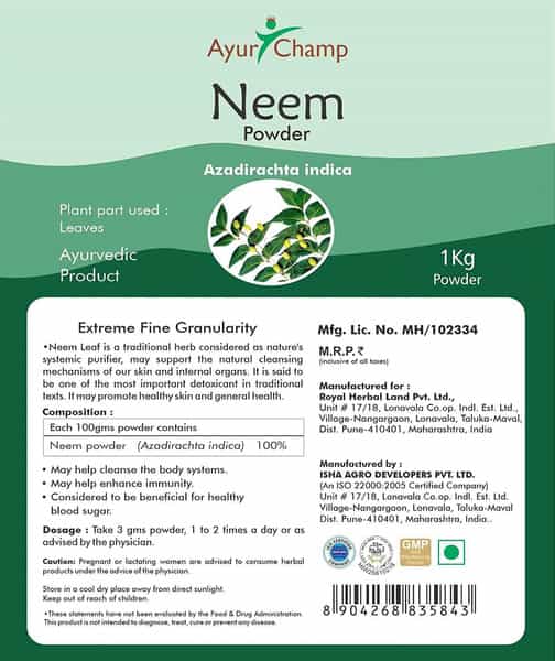 Ayur Champ - Pack Of 4 -Neem Patra Powder (Azadirachta Indica) - 1 Kg