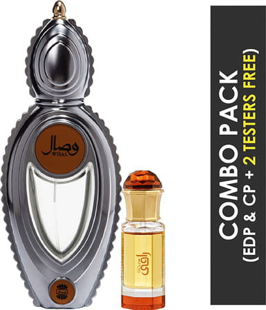 Ajmal Wisal Edp 50ml Perfume For Women And Mukhallat Raaqi Cp Attar 10ml For Unisex