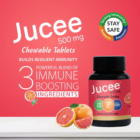 Jucee Chewable Tablets 60 Caps | Vitamins & Zinc | Grape Fruit Flavour (Pack Of 4)