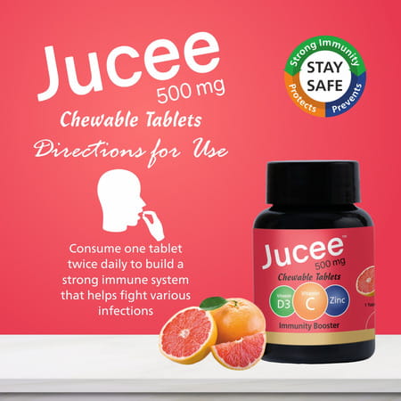 Jucee Chewable Tablets 60 Caps | Vitamins & Zinc | Grape Fruit Flavour (Pack Of 4)