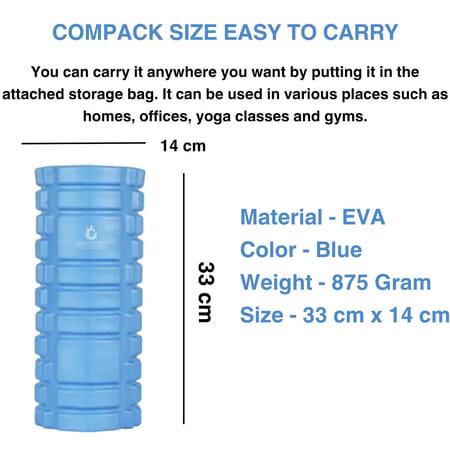 Healthtrek Foam Yoga Roller For Back Pain (33 Cm) - Blue