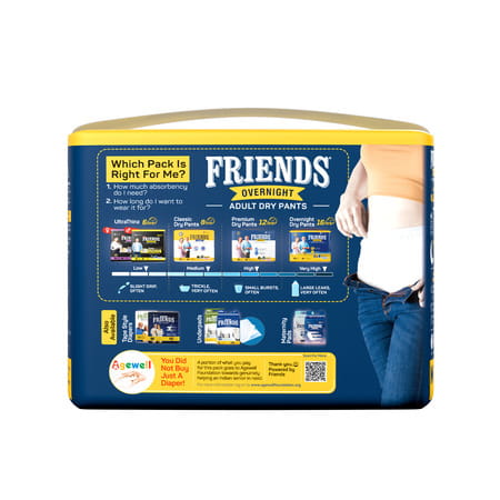 Friends Overnight Adult Diapers | Pants Style | L Size | 30-56 Inch | 10 Pants
