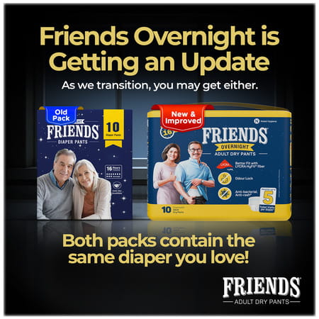 Friends Overnight Adult Diapers | Pants Style | L Size | 30-56 Inch | 10 Pants
