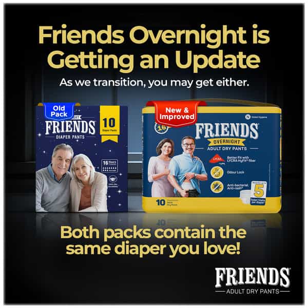 Friends Overnight Adult Diapers | Pants Style | L Size | 30-56 Inch | 10 Pants