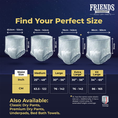 Friends Overnight Adult Diapers | Pants Style | L Size | 30-56 Inch | 10 Pants