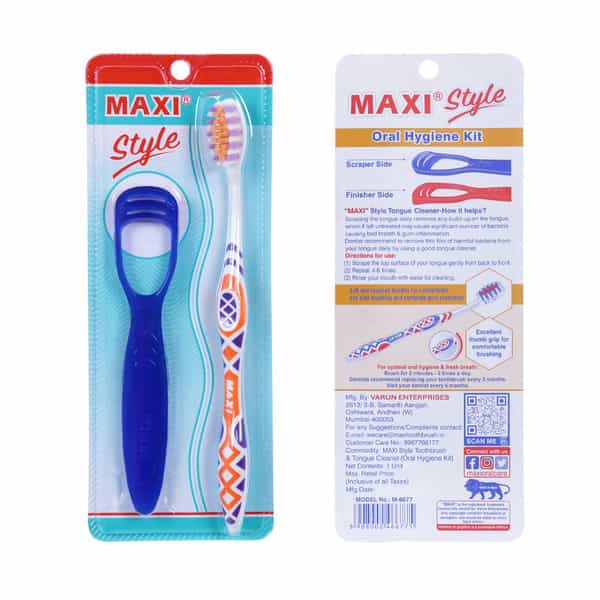 Maxi Style Toothbrush & Tongue Cleaner-Oral Hygiene Kit (Pack Of 4)