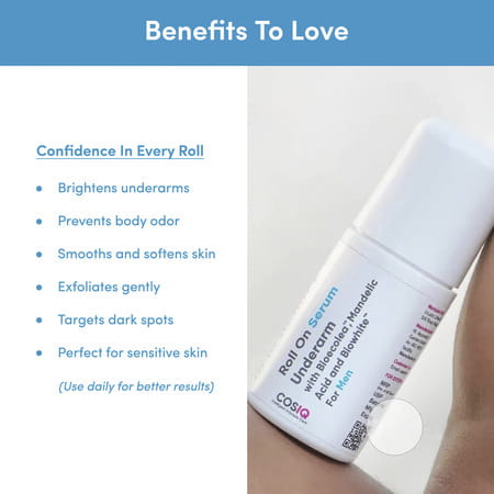 Cos-Iq Brightening Underarm Roll-On Serum For Men | With Bioecolea | Mandelic Acid & Bio White 40Ml