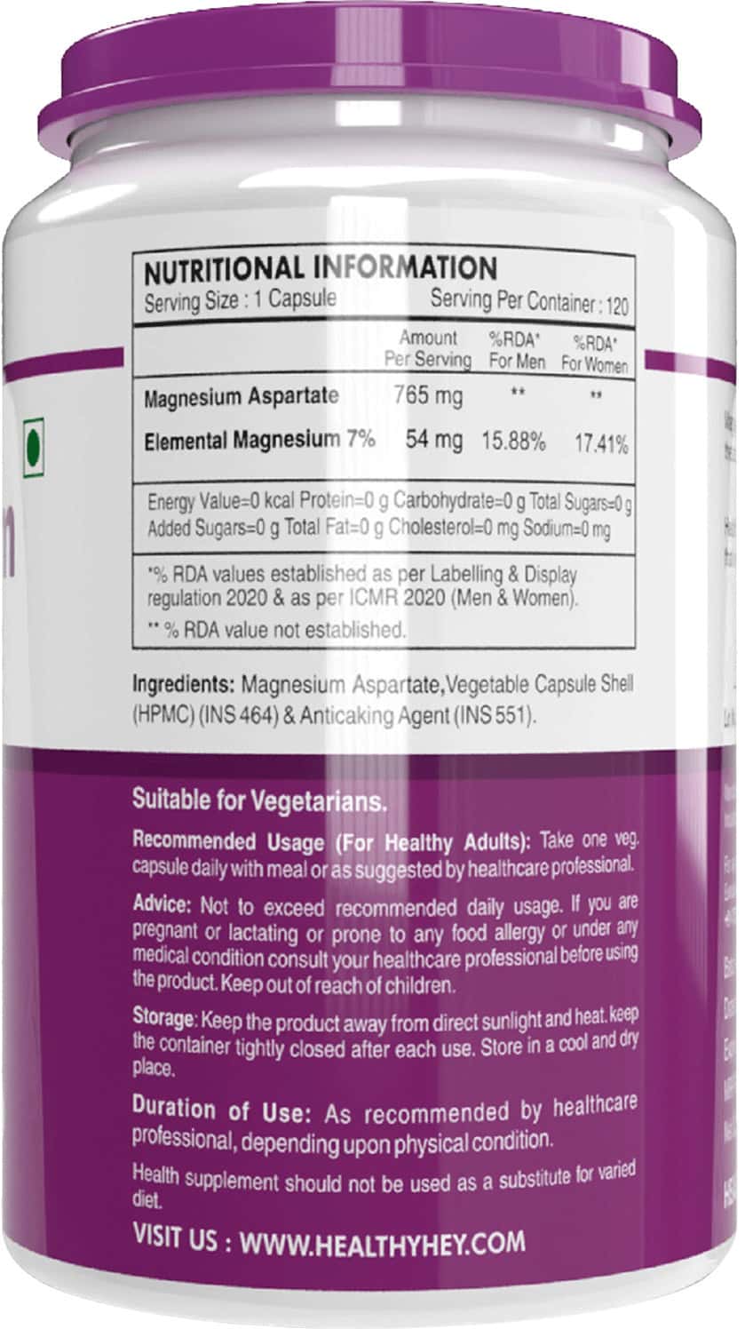 Buy HEALTHYHEY NUTRITION MAGNESIUM ASPARTATE 120 VEG. CAPSULES Online