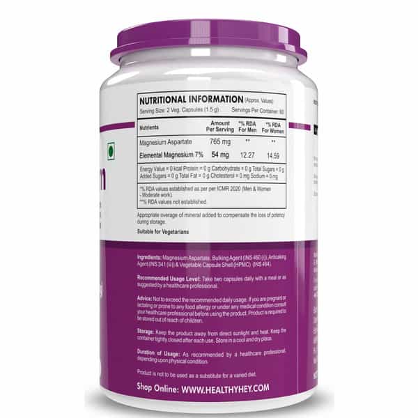 Healthyhey Nutrition Magnesium Aspartate- 120 Veg. Capsules