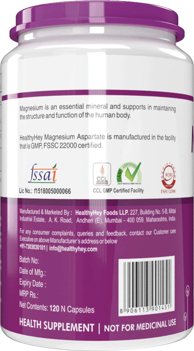 Buy HEALTHYHEY NUTRITION MAGNESIUM ASPARTATE 120 VEG. CAPSULES Online