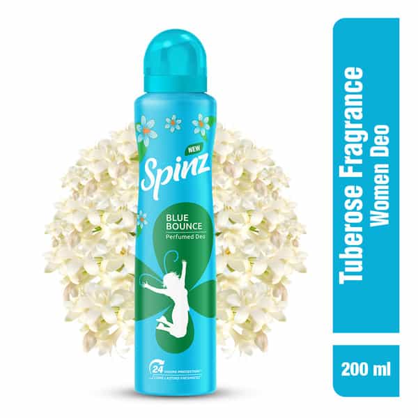 New Spinz Blue Bounce Perfumed Deo For Women,Fresh Tuberose Fragrance, Long Lasting Freshness,200Ml