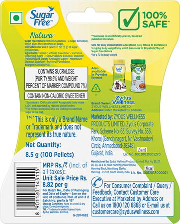 Sugar Free Natura Sweetener Pellets Bottle Of 100