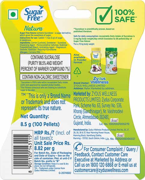 Sugar Free Natura Sweetener Pellets Bottle Of 100