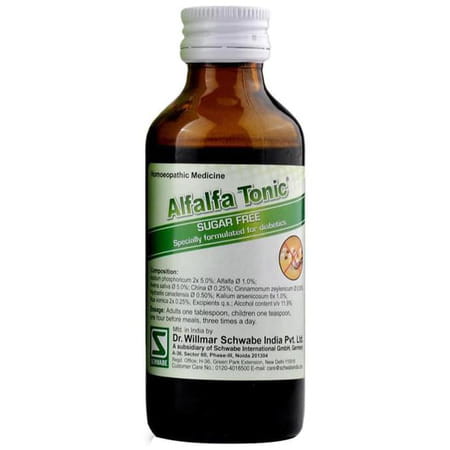 Dr. Willmar Schwabe India Alfalfa Tonic Homeopathic Medicine Sugar Free 100 Ml