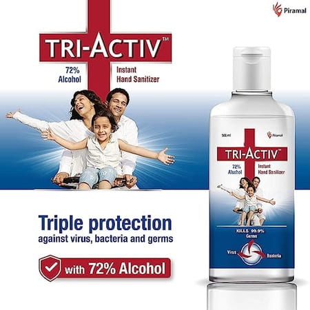 Tri-Activ 72% Alcohol Based Instant Hand Sanitizer With Pump - 500 Ml - Pack Of 10