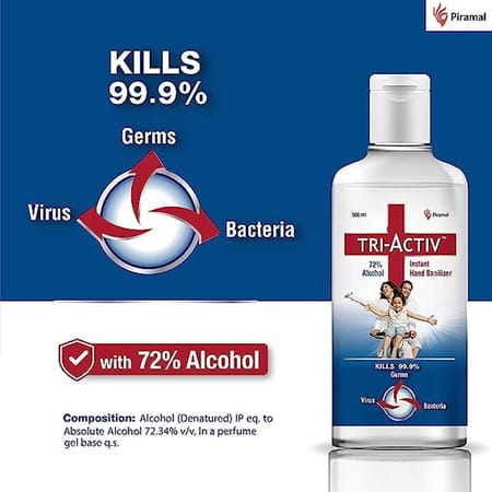 Tri-Activ 72% Alcohol Based Instant Hand Sanitizer With Pump - 500 Ml - Pack Of 10