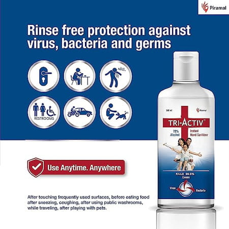 Tri-Activ 72% Alcohol Based Instant Hand Sanitizer With Pump - 500 Ml - Pack Of 10