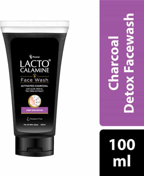 Lacto Calamine Charcoal Face Wash - 100 Ml With Aloe Vera & Tea Tree Removes Blackheads & Whiteheads